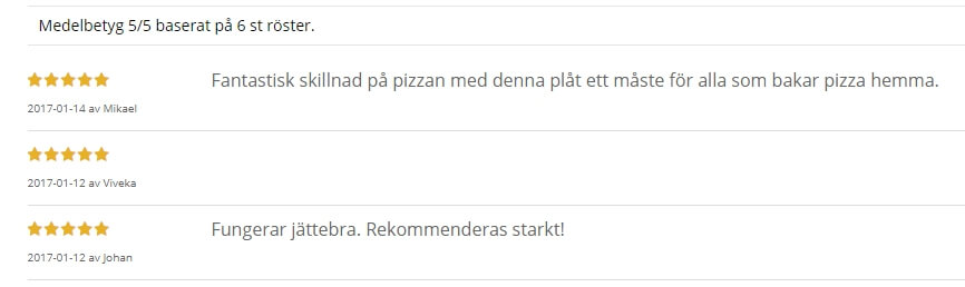 Skärmdump av omdömen i WGR butik