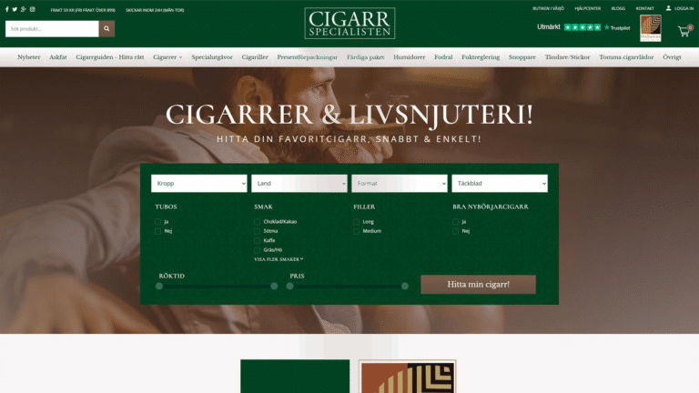 Skärmdump av Cigarrspecialisten.se