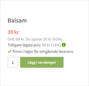 Exempel på prishistorik modulen